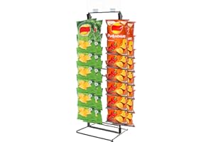 Ngdiluxury Chip Rack Display Stand, 2-Row 32 Clips Chip Bag Holder Snack Cotton Candy Display Rack Stand Sweet Potato Chip Clip Rack Countertop for Party Table Concession Retail with 2 Labels