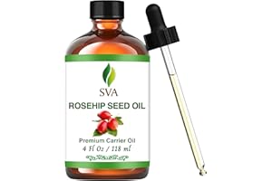 SVA ORGANICS SVA Rosehip Seed Oil - 4 Fl Oz – 100% Natural Cold Pressed Rosehip Oil - for Face, Skin Care, Hair Care, Scalp Massage & Body Massage – Carrier Oil with Dropper