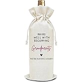 Pregnancy Announcement Wine Bag - Pairs Well With Becoming Grandparents, Wine Bottle Bags Gifts for Parents, Baby Announcement Gifts For Mom Dad, 1Pc Reusable Gift Bag With Drawstring -12