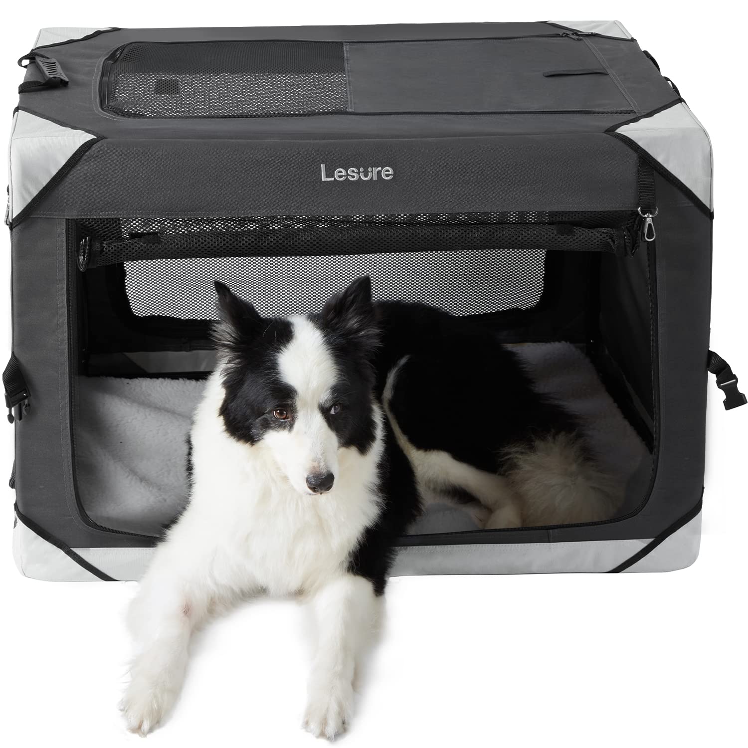 Image showcasing Lesure Collapsible Dog Crate - Portable Dog Travel Crate Kennel for ...