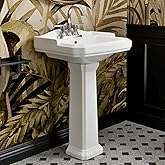 23"W x 19"D Classic Vintage Bathroom Pedestal Sink, Los Flexi 23 Inch White Ceramic Freestanding Sinks for bathrooms, Overflo