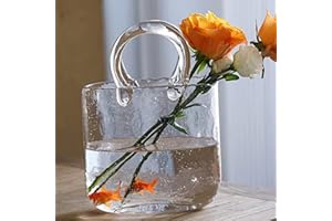 WMM Glass Vase with Elegant Purse Design, Hand Purse vase with Fish Bowl, Unique Flower Vase with Handle and Bubbles - for Home Decor/Office/Garden/Wedding Decor/Enterpiece/Events(Transparent)