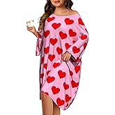 FLYCURVY Plus Size Nightgowns for Women Oversized Nightshirt Short Sleeve Loungewear Moomoo Dress with Pocket