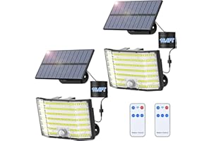 MinPea Solar Motion Lights Outdoor 452LED, Solar Lights Outdoor Waterproof w/Remote, Separate Panel, Dusk to Dawn Solar Flood Lights with 16.4Ft Cable Security Wall Lights for Outside, Garage, 2 PK