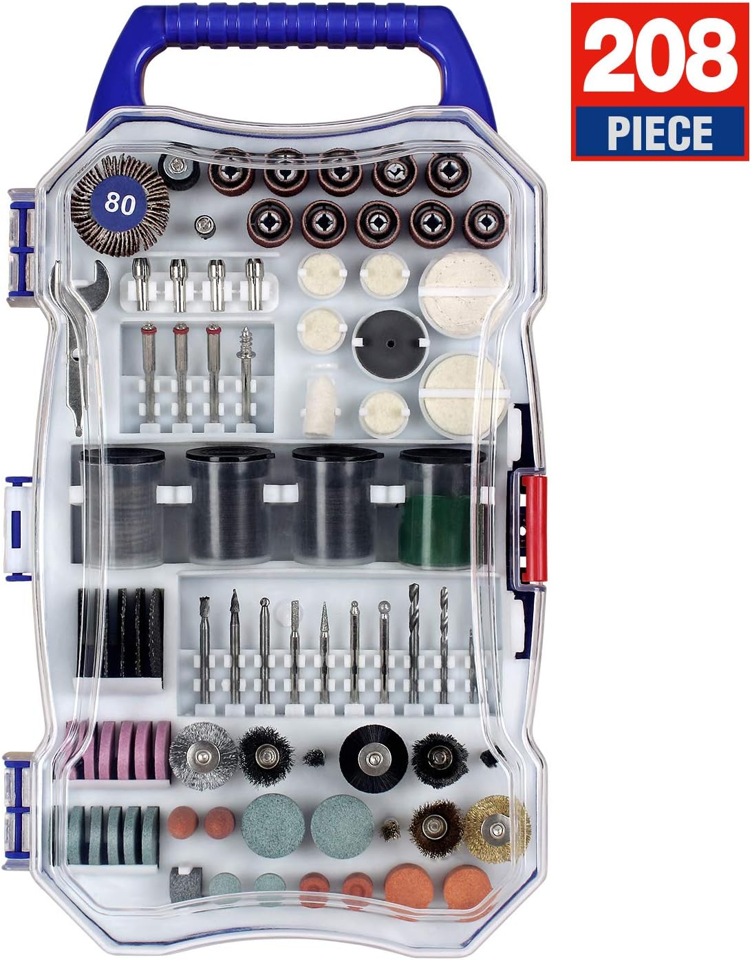 WORKPRO Rotary Tool Accessory Set, 208-Piece Multi-Functional Attachments for Easy Cutting, Grinding, Sanding, Wood Working, Carving, Universal for Major Brands, W124105A