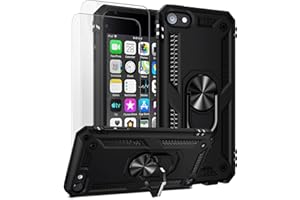ULAK Compatible with iPod Touch 7/6/5 Case with 2 HD Screen Protectors, Hybrid Rugged Shockproof Cover with Built-in Kickstand for iPod Touch 7th/6th/5th Generation (Black)