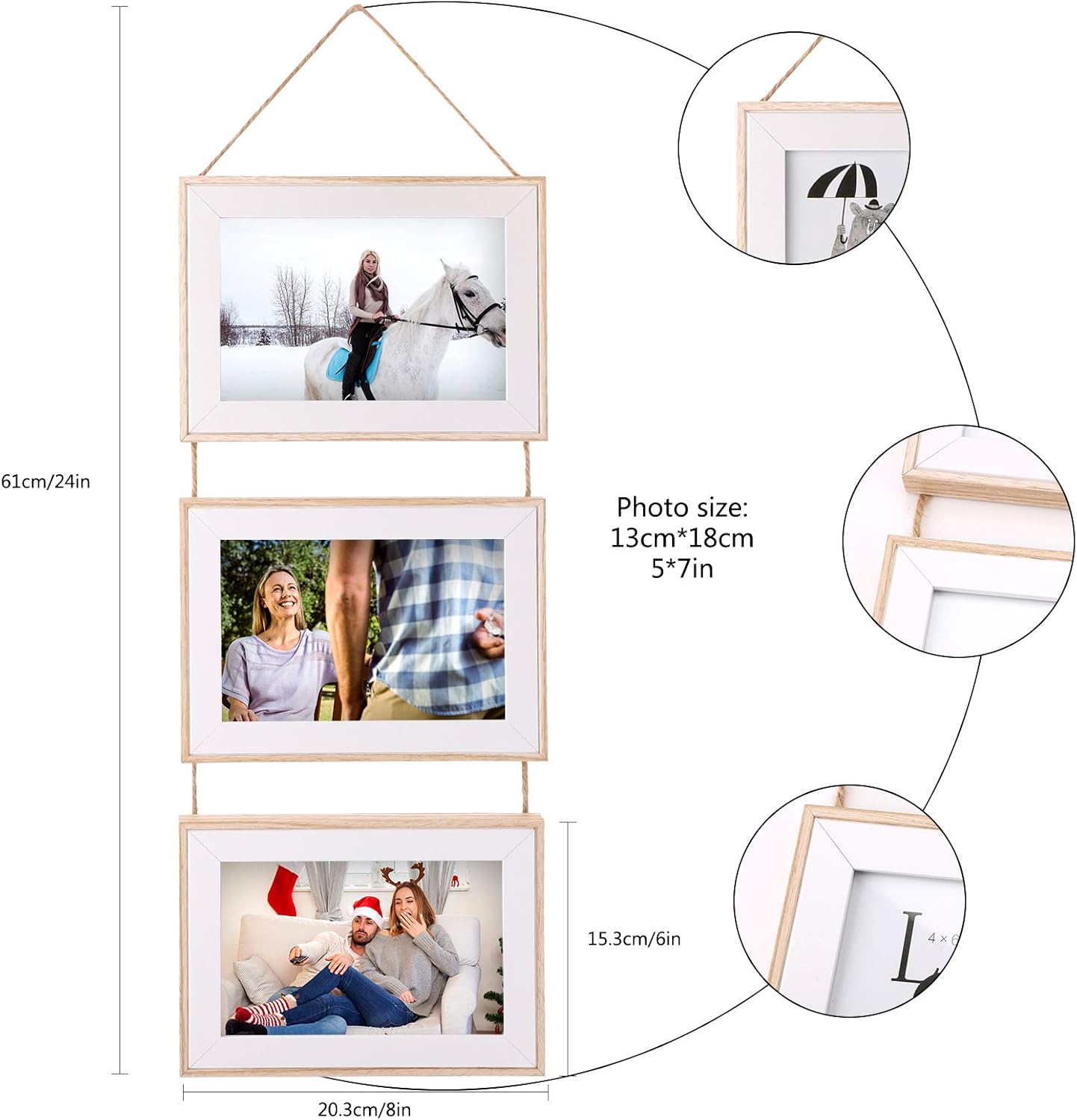 3 Hanging Wooden Photo Frames,Hanging Photo Frame Triple Hanging Photo
