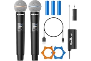 NEW BAXS Wireless Microphone, Rechargeable Dual Cordless Handheld Dynamic Wireless Mics,NEWBAXS Karaoke Microphones with 1/4'' Output for Karaoke, Meeting, Singing, Church, Wedding