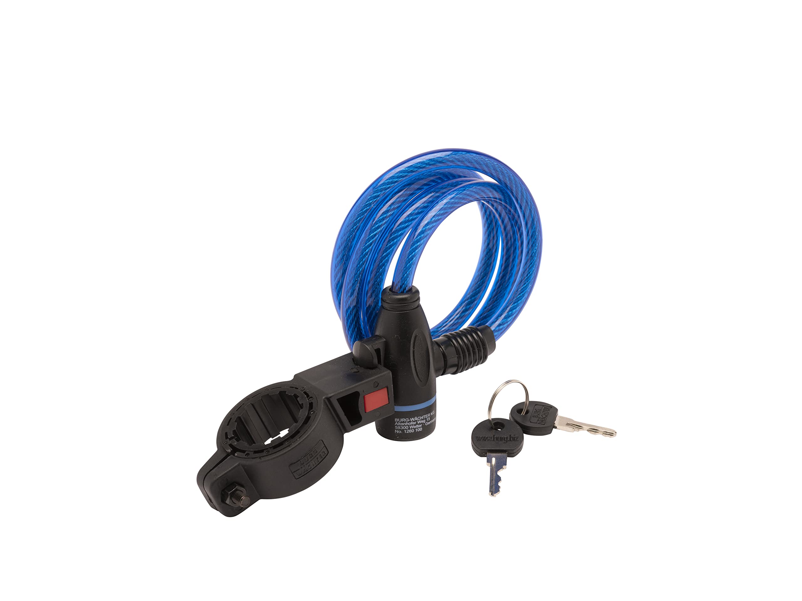 Burg-Wächter Spiral Cable Lock, 2 Keys, with Mounting Bracket, Length: 100cm, 1260 100, Assorted — image 1