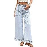 SweatyRocks Women's Plus Size Ruffle Wide Leg Jeans Casual Elastic High Waist Denim Pants