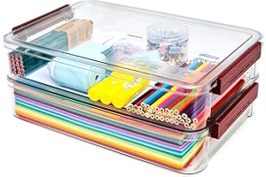 CATOOMUU 5.5qt Portable Project Case 8.5" X 11" Clear Stackable Plastic Storage With Lids Organizer Containers File Box For Letter A4 Paper Photo Documents Scrapbook Craft Art School Supplies, 2 Pcs