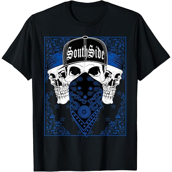 Amazon.com: CaliDesign Southside Blue Bandana T-Shirt Skull