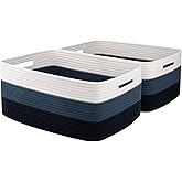 OIASKET Large Storage Basket for Organizing, Woven Rope Basket for Shelves, Closet Organizer Bins for Clothes, Blanket, Toys, Baby Nursery Storage, 17.7" x 13" x 7.87", 2 Packs Gradient Blue