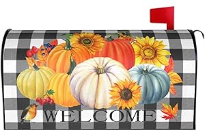 SWEETSHOW Fall Magnetic Mailbox Covers Standard Size 18 X 21 Welcome Pumpkin Sunflower Plaid Mailbox Cover Autumn Thanksgiving Decorations Mailbox Wrap Post Letter Box Covers Decor for Outdoor Home Garden