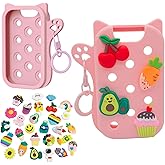 Frezonika Hand Sanitizer Case with 30 Charms for Touchland, Compatible with Power Mist 1 FL Oz/30ML, Croc-Style Touchland Holder (Cute Pink Food Charms)