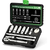 TecoTek 11-Piece Spark Plug Socket Set with 3/8" Drive Ratchet Handle, Spark Plug Gapper, Universal Joint and Extension Bar, 5/8", 3/4", 13/16", 14mm, 18mm, CR-V Sockets with Rubber Retaining Rings