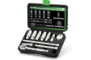 TecoTek 11-Piece Spark Plug Socket Set with 3/8" Drive Ratchet Handle, Spark Plug Gapper, Universal Joint and Extension Bar, 5/8", 3/4", 13/16", 14mm, 18mm, CR-V Sockets with Rubber Retaining Rings