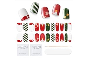 MOOYIYAN Semi Cured Gel Nail Strips|Uv Free Nail Stickers|22 Pcs Gel Nail Wraps|Long-Lasting Two Weeks and Easy to Apply&Remove|with 2 Prep Pad,1 Nail File&1 Wooden Stick,Merry Christmas