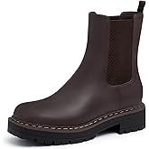 Athlefit Women's Chelsea Ankle Boots Platform Slip On Chunky Heel Lug Sole Leather Booties