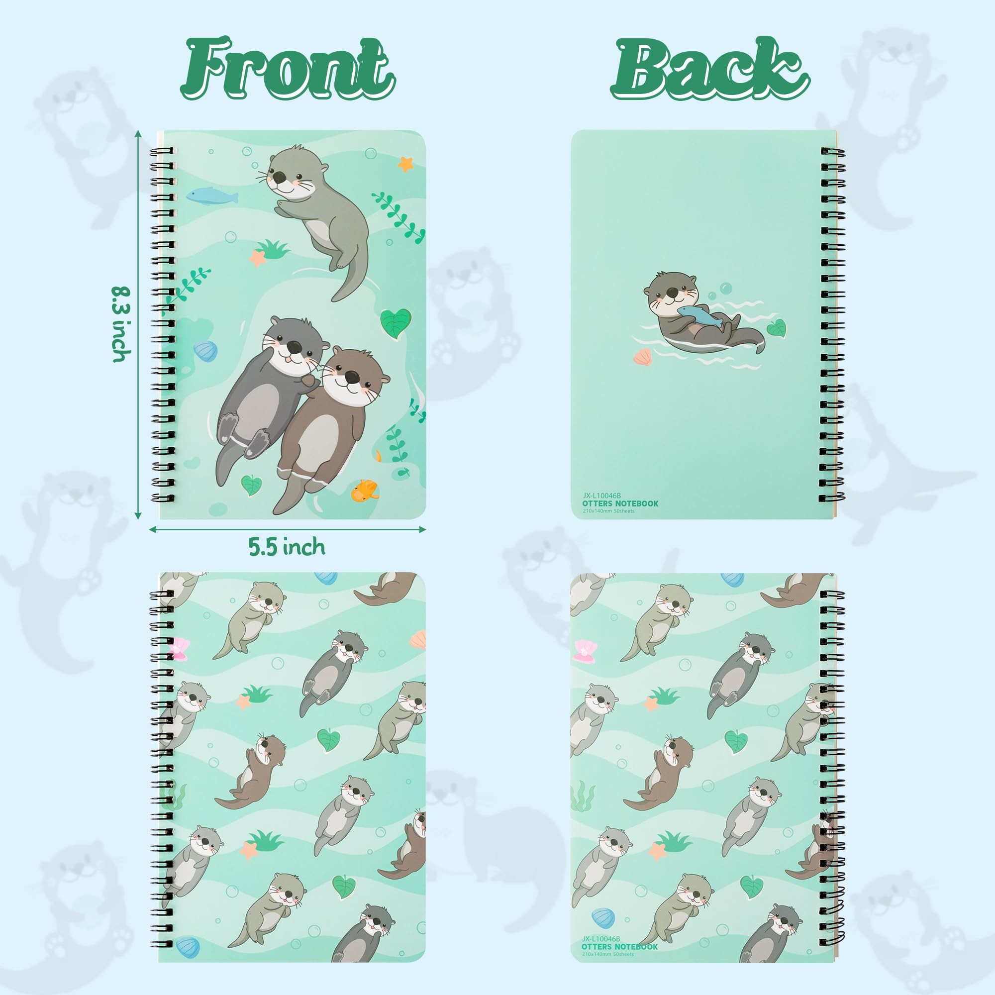 L1rabe 2 A5 Otter Spiral Notebooks Christmas Gift Cute Funny Otter College Ruled Hardcover Notepads Exercise Books Travel Journal Diary for Students Teachers Kids Teens Winter Birthday New Year Gifts