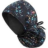 QBA Adjustable Working Cap with Button, Satin-Lined Hat, Cotton Working Hat Sweatband, Elastic Tie Back Hats Unisex