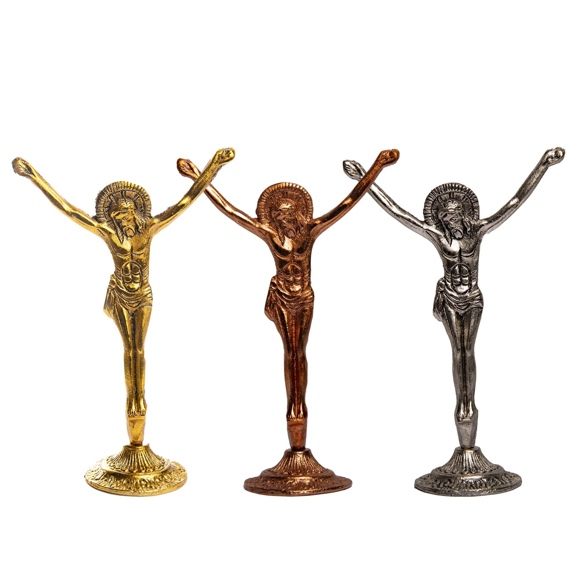Jesus Statue Religious Status for Gift & Home Decor Jesus Cristo Statue for Home Decoration Dashboard Jesus Gift Items Metal Statue Gold, Silver & Copper (Pack of 3)…