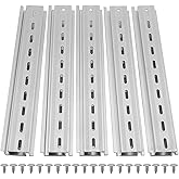 10 Pcs 8 Inch Aluminum DIN Rails, Top Hat Slotted DIN Rail, 7.5 mm Height x 35 mm Width x 8 Inch Length, with 20 Pcs MXU-DIN-