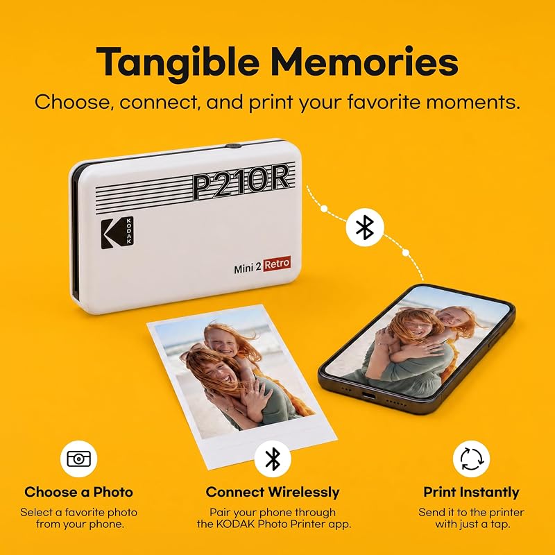 Kodak mini 2 retro christmas gifts 4pass, impressora fotográfica + 68 fotos, fotos instantâneas tamanho 54x86mm, conexão bluetooth sem fio - branco