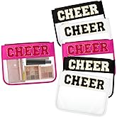 Aliceset 6 Pcs Cheer Chenille Letter Preppy Patch Makeup Snack Bags,Gift for Women Waterproof PVC Cosmetic Organizer Storage,Flat Clear Portable Toiletry Zipper Pouch(Black,White,Hot Pink)