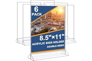 Seencool Acrylic Sign Holder 8.5 x 11 Vertical Double-Sided Flyer Display Stands, Plastic Table Menu Stand, Clear Picture Paper Frames for Office Home Store Restaurant 6Pack