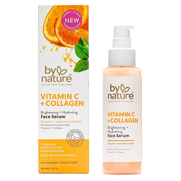 BY NATURE VITAMIN C + COLLAGEN FACE SERUM – RESTORE AND ENERGIZE TIRED SKIN WITH BRIGHTENING VITAMIN C, PLUMPING COLLAGEN, PLUS TEXTURE ENHANCING TURMERIC – PREMIUM SKIN CARE SERUM FOR FACE – 3FL. OZ.