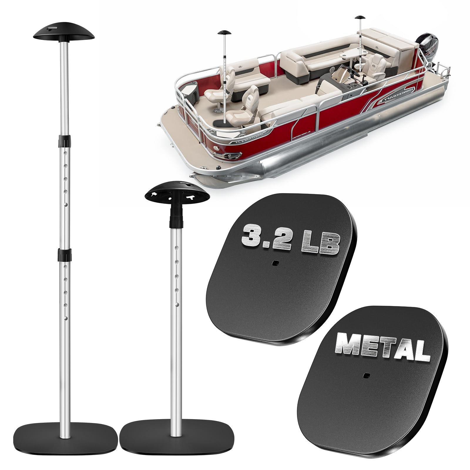Photo 1 of Fuprosico Boat Cover Support Poles with 3.2 LB Metal Base, Adjustable Pontoon Cover Support, Heavy Duty Boat Cover Poles for Pontoon, Aluminum Cover Support System with EVA Protective Foam,2 Pack