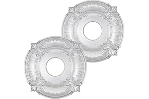 Woogim 2PCS Round Ceiling Medallion 11.81" PU Silver Lighting Ceiling Medallions Ring Home Lighting Ceiling Medallions for Fans Chandeliers