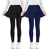 Somaibo Girls Leggings with Skirts School Uniform Athletic Stretchy Tutu Pants Kids Warm Ruffle Clothes 2-Pack