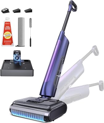 Aspirapolvere Lavapavimenti, Design Piatto a 180°, 0 mm Pulizia Bordi, Lavapavimenti Senza Fili 3-in-1, Autonomia 55 min, Auto-Pulizia, Anti-Groviglio, Assistente Vocale 5 Lingue
