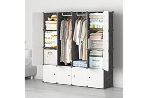 MAGINELS Portable Wardrobe Closets - 14"x18" Depth (16 Cubes) Cube Storage, Bedroom Armoire, Wardrobe Storage Closet, Clothes Dresser, Closet Storage Organizer, Black