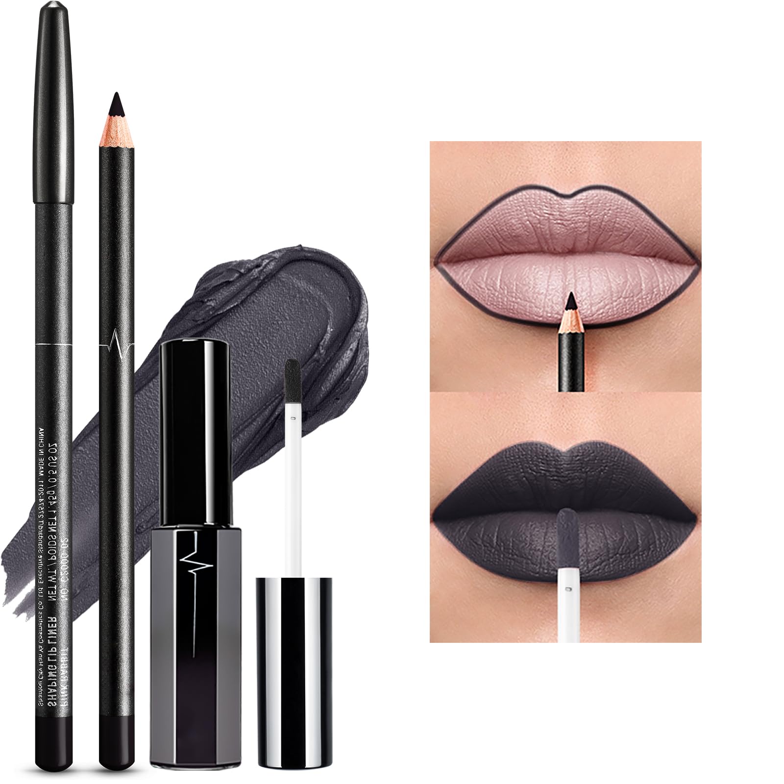 Erinde Grey Lip Liner Lipstick, Lip Gloss Makeup Set, Long-Lasting Non-Stick Cup Velvet Lipstick Matte Kit, Light Black Lip Liner Pencil for Daily Makeup and Holiday Gifts, Not Fade, Waterproof #33