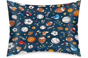 CEMFYZOCH Satin Pillowcase for Hair and Skin Cartoon Baseball Football Sport Soft Silk Pillow Case with Envelope Closure Cooling Pillow Cases Slip Standard Size Pillow Cover for Women Men Kids Boys Girls 20x26