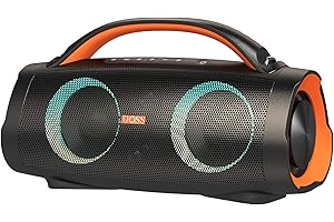 DOSS Extreme Boom+ Outdoor Speaker with 100W Stereo Sound, Rich Bass, 20H Playtime, Power Bank, Mixed Color Light, IPX6 Waterproof Speaker for Camping, Beach-Orange