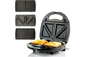 OVENTE 3 in 1 Electric Sandwich Maker, Panini Press Grill and Waffle Iron Set with Removable Non-Stick Plates, Perfect for Cooking Grilled Cheese, Tuna Melts, Burgers, Steaks and Snacks, Black GPI302B