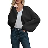 LANSALIRO Women's Oversized Open Front Cardigans Cropped Sweaters Long Lantern Sleeve Knitted Bolero Tops