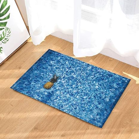Tropical Fruit Bath Rugs Pineapple In Swimming Pool Grid Tile