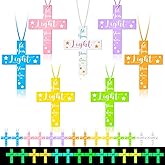 Seenelling 49 Pcs Easter Glow in the Dark Silicone Cross Necklace Bulk Let Your Light Shine Cross Necklace Bible Verse Religious Christian Gift for Easter Birthday Church Party Favor