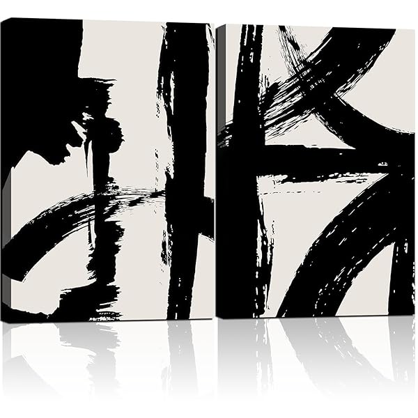 2PCS FRAMED ABSTRACT BLACK AND WHITE CANVAS WALL...
