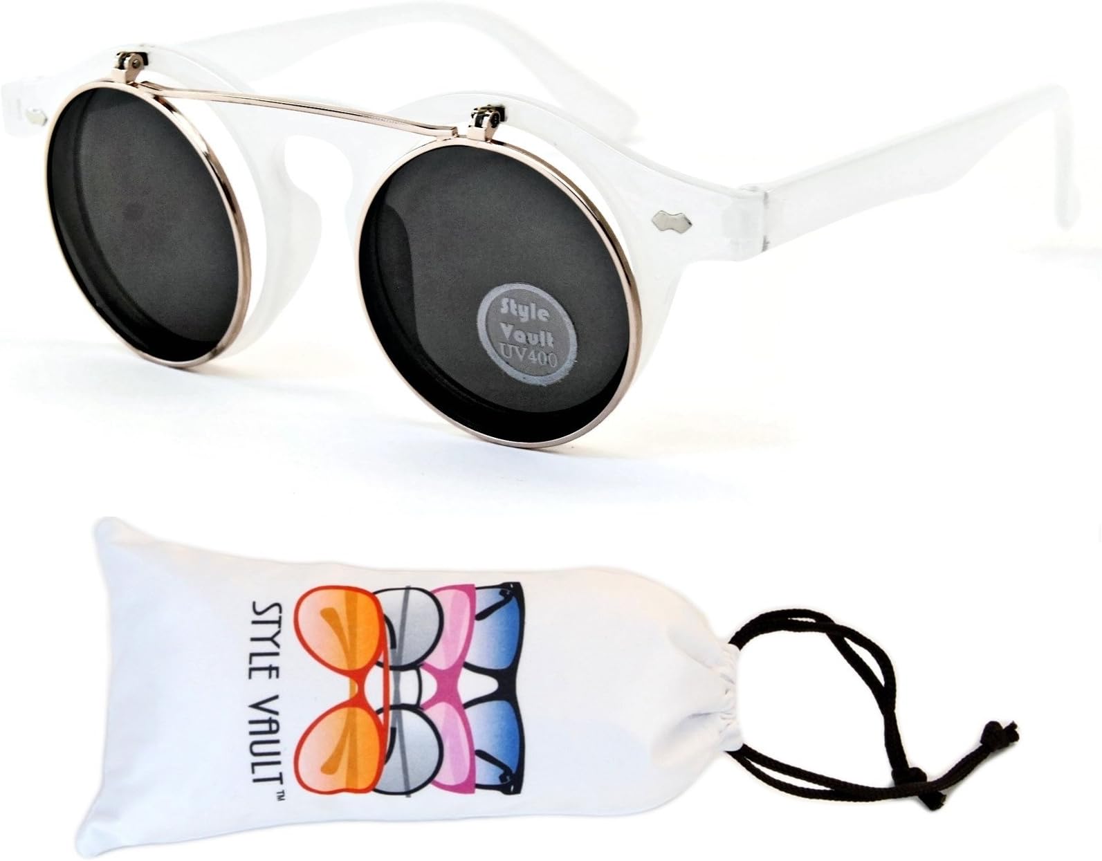 W83 Flip up Steampunk 80s retro vintage round Sunglasses