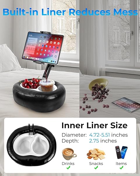 INSSKY TABLET PILLOW STAND WITH STORAGE LINER – LEATHERETTE, STABLE SUPPORT FOR 6.1-15.6 INCH DEVICES, WATERPROOF & FOLDABLE FOR SOFA/BED/FLOOR, FIT THICKNESS CASE FOR IPAD PRO/AIR/MINI, GALAXY TAB