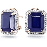 Galaxy Gold GG 14k Solid Gold French Clips Earring with Diamonds and Octagon Shaped Sapphires