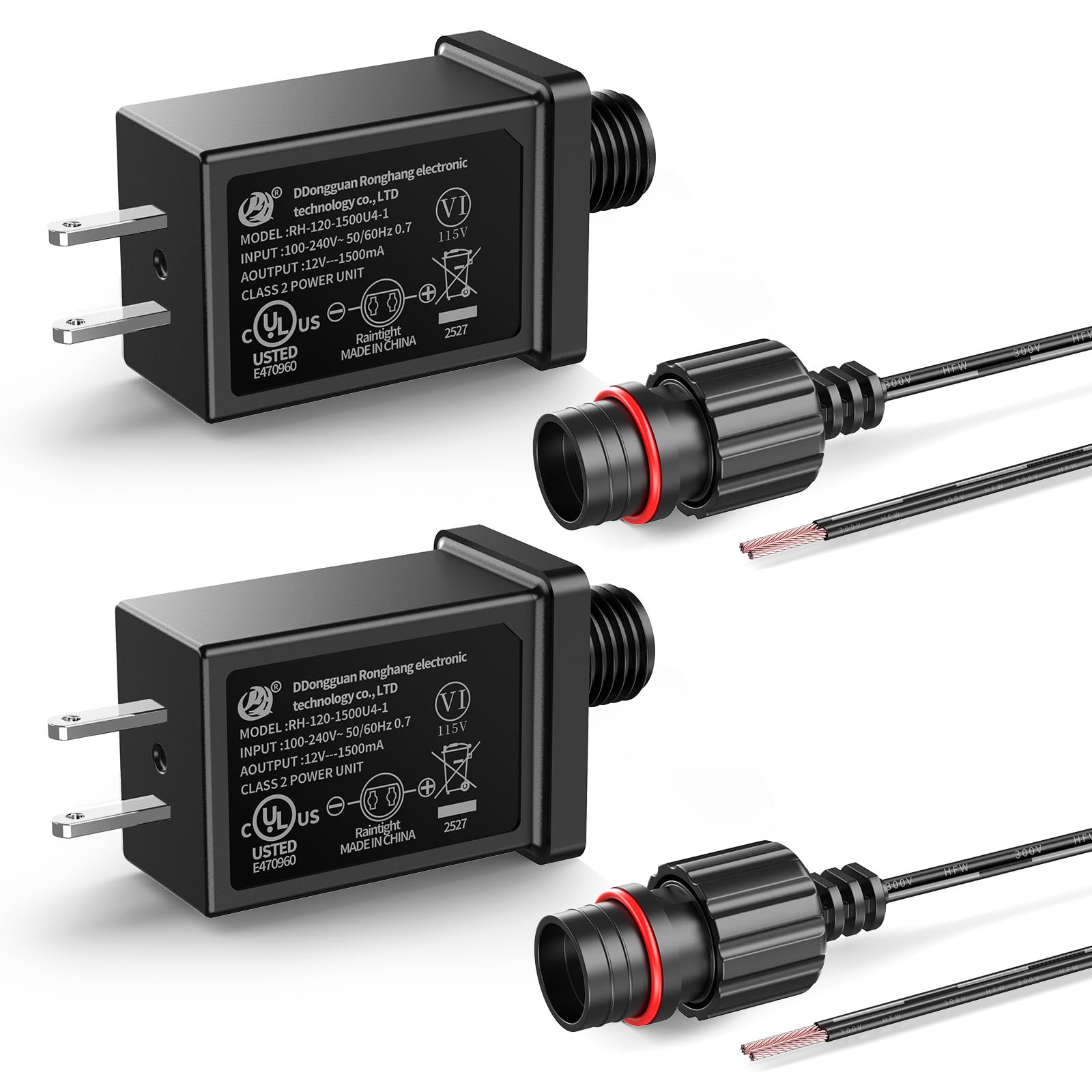 Photo 1 of 2Pack 12V 1.5A Replacement Yard Inflatables Adapter with 10ft Extension Cords, Low Voltage 18W Class 2 Power Supply, IP44 Transformer for Christmas Inflatables, LED Lights, Indoor Outdoor Decorations