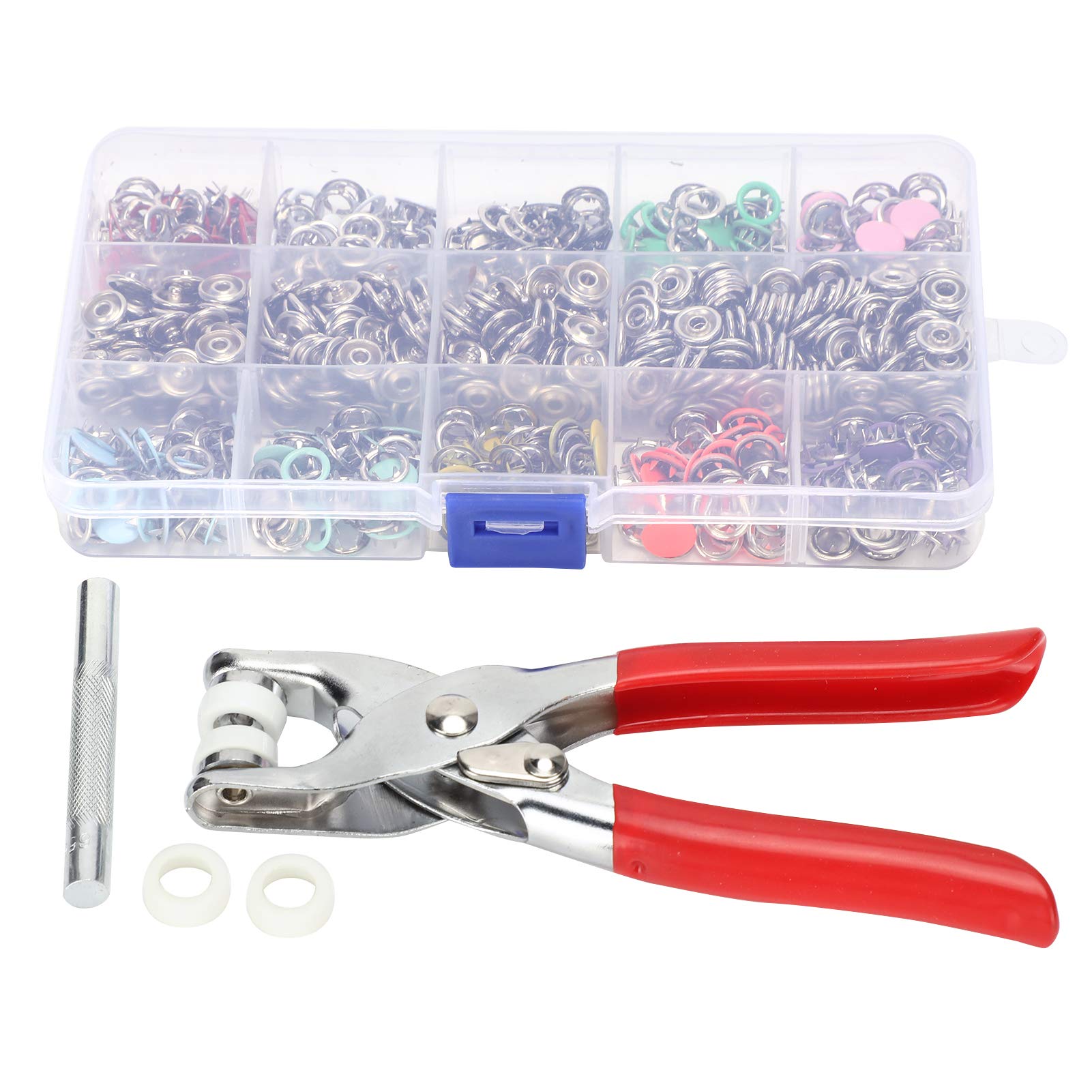 804Pcs Snap Fasteners Kit, 9.5mm 10 Colors Brass Press Studs Sewing Button with Punching Machine Hand Pressing Pliers Tools DIY Clothing Sewing Accessorie