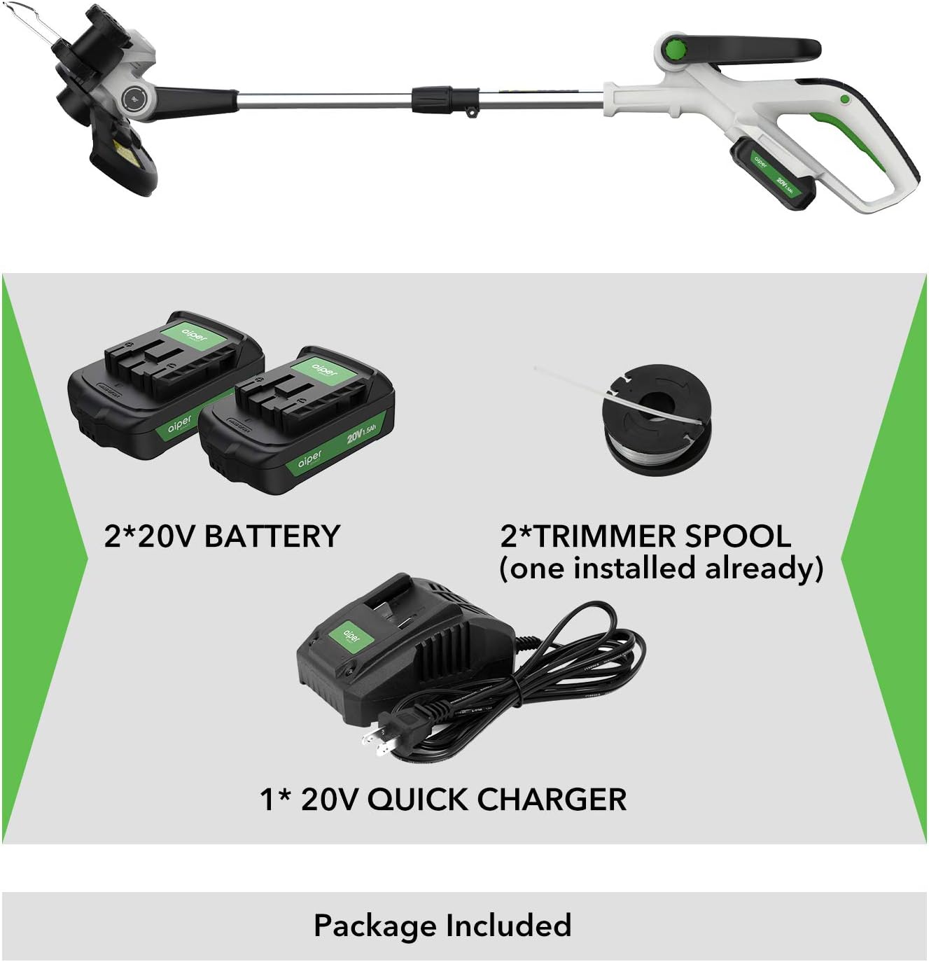 AIPER 20V Max Cordless String Trimmer/Edger with Easy Feed, Detachable Weed Wacker with 2pcs Batteries &1pcs Quick Charger, Weed Trimmer with 2 Spools, Lightweight&Maneuverable : Garden & Outdoor